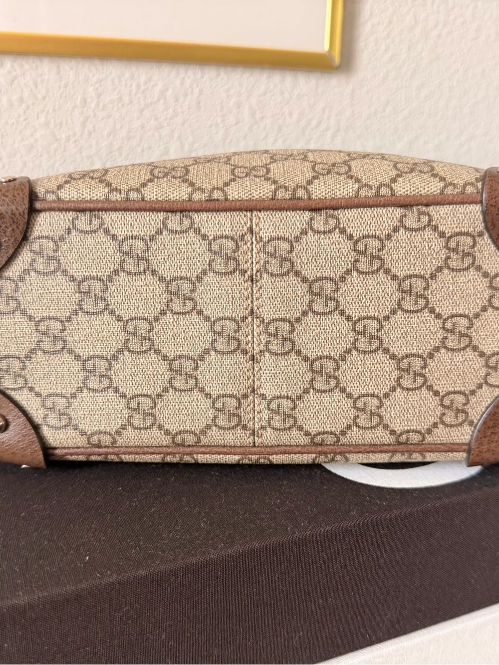 GUCCI GG Supreme Monogram Square Shoulder Bag Brown Strap Trunk Boxy - Picture 11 of 16